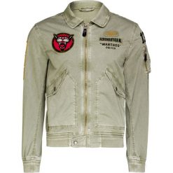 Kurtka AERONAUTICA MILITARE. Zielone płaszcze męskie Aeronautica Militare, l, z nadrukiem, z tkaniny, militarne, bez kaptura. Za 1700,00 zł.