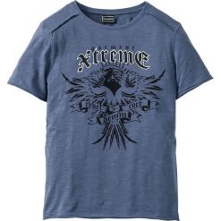 T-shirt Slim Fit bonprix indygo z nadrukiem. Niebieskie koszulki męskie bonprix, s, z nadrukiem, bez kołnierzyka, bez rękawów. Za 54,99 zł.