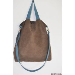 Torba hobo XXL - brąz, turkus. Szare torebki klasyczne damskie Pakamera, bez wzorów, ze skóry, na ramię, bez dodatków. Za 129,00 zł.