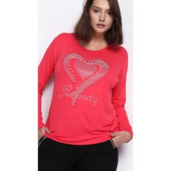 Koralowa Bluzka Girls Night Out. Pomarańczowe bluzki damskie marki Born2be, xl, z aplikacjami, z okrągłym kołnierzem, z długim rękawem. Za 34,99 zł.