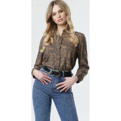 Granatowo-Beżowa Koszula Zain. Niebieskie bluzki damskie Born2be, na co dzień, xl, bez wzorów, eleganckie, z wykładanym kołnierzem, bez rękawów. Za 59,99 zł.