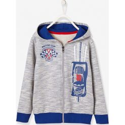Bluza w kolorze szaro-niebieskim. Szare bluzy niemowlęce Vertbaudet Boys & Co., z nadrukiem, bez rękawów, bez kaptura. W wyprzedaży za 42,95 zł.