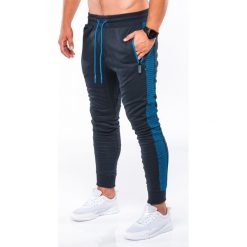 SPODNIE MĘSKIE DRESOWE P730 - GRANATOWE/NIEBIESKIE. Niebieskie spodnie dresowe męskie marki Ombre Clothing, s, z bawełny. Za 39,00 zł.