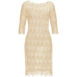 Sukienka bonprix kremowo-jasnobrązowy. Brązowe sukienki damskie bonprix, w koronkowe wzory, z koronki, eleganckie, bez kołnierzyka, bez rękawów, dopasowane. Za 89,99 zł.