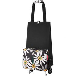 Wózek zakupowy w kolorze czarno-białym - 29 x 66 x 27 cm. Czarne torby damskie na zakupy Reisenthel, z tkaniny. W wyprzedaży za 63,95 zł.