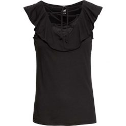 Shirt bonprix czarny. Czarne koszulki damskie bonprix, bez wzorów, bez kołnierzyka, bez rękawów. Za 27,99 zł.