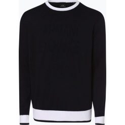 Armani Exchange - Sweter męski, niebieski. Niebieskie swetry męskie marki Armani Exchange, s, bez wzorów, z bawełny, bez kołnierzyka, bez kaptura. Za 449,95 zł.