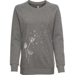 Bluza dresowa bonprix szary melanż z nadrukiem. Szare bluzy damskie bonprix, z nadrukiem, z dresówki, bez rękawów, bez kaptura. Za 54,99 zł.