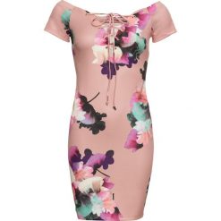 Sukienka w kwiaty bonprix jasnoróżowy vintage w kwiaty. Różowe sukienki damskie bonprix, w kwiaty, eleganckie, bez kołnierzyka, bez rękawów. Za 119,99 zł.
