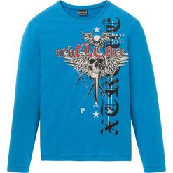 Shirt z długim rękawem Slim Fit bonprix niebieski z nadrukiem. Niebieskie koszulki męskie bonprix, s, z nadrukiem, z okrągłym kołnierzem, z długim rękawem, długie. Za 49,99 zł.