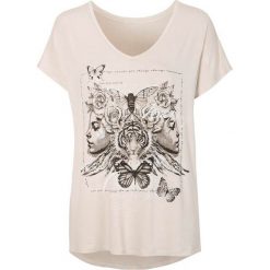 Cellbes T-shirt z nadrukiem jasnobeżowy female beżowy 42/44. Brązowe bluzki damskie Cellbes, uniwersalny, z nadrukiem, z dekoltem w serek, z krótkim rękawem. W wyprzedaży za 71,00 zł.