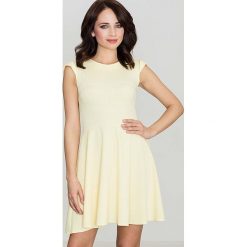 Żółta Rozkloszowana Sukienka z Zakładkami. Żółte sukienki damskie Molly.pl, s, bez wzorów, eleganckie, bez kołnierzyka, bez rękawów, rozkloszowane. Za 135,90 zł.