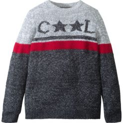 Sweter dzianinowy w gwiazdy bonprix szary melanż- biel wełny wzorzysty. Szare swetry chłopięce marki bonprix, m, melanż, z dzianiny, z klasycznym kołnierzykiem. Za 32,99 zł.
