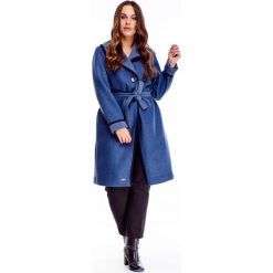 Klasyczny jednorzędowy płaszcz z wiązaniem w pasie niebieski. Niebieskie płaszcze damskie N/A, plus size, bez wzorów, z poliesteru, klasyczne, plus size. Za 262,38 zł.