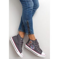 Trampki za kostkę z kamieniami BL101P Grey. Szare trampki i tenisówki damskie obuwie damskie, z haftami, z tkaniny, za kostkę, bez zapięcia. Za 49,94 zł.
