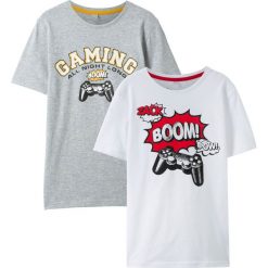 T-shirt (2 szt.) bonprix jasnoszary melanż + biały. Szare t-shirty chłopięce bonprix, z nadrukiem, z dresówki, z krótkim rękawem. Za 45,98 zł.