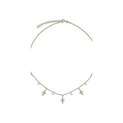 Srebrny pozłacany naszyjnik choker z krzyżykami i cyrkoniami. Żółte naszyjniki damskie marki Atdiament, z cyrkonią, srebrne. Za 109,00 zł.