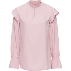 Bluzka z falbanami bonprix jasnoróżowy. Czerwone bluzki asymetryczne bonprix. Za 59,99 zł.