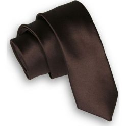 Ciemny Brązowy Stylowy Krawat (Śledź) Męski -ALTIES- 5 cm, Wąski, Gładki KRALTStani0309. Pomarańczowe krawaty męskie Alties, bez wzorów, z tkaniny, eleganckie. Za 25,00 zł.