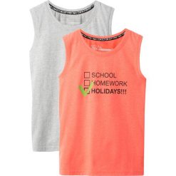 Koszulka bez rękawów (2 szt.) bonprix jasnoszary melanż - pomarańczowy neonowy z nadrukiem. Szare t-shirty chłopięce bonprix, z nadrukiem, bez rękawów. Za 35,98 zł.