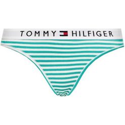 Stringi TOMMY HILFIGER Thong Stripe UW0UW02349. Zielone stringi damskie TOMMY HILFIGER, l, bez wzorów, z bawełny. Za 69,00 zł.