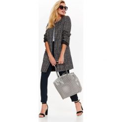 PŁASZCZ DAMSKI, LUŹNY. Czarne płaszcze damskie marki Top Secret, na lato, w kolorowe wzory, z tkaniny, eleganckie. W wyprzedaży za 149,99 zł.