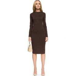 Sukienki: Brązowa Elegancka Dopasowana Sukienka za Kolano