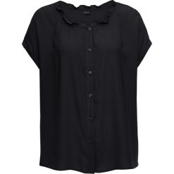 Bluzka z falbanką, oversized bonprix czarny. Czarne koszulki damskie bonprix, bez wzorów, z falbankami. Za 74,99 zł.