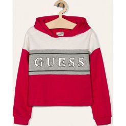 Guess Jeans - Bluza dziecięca 118-175 cm. Różowe bluzy dziewczęce Guess Jeans, z aplikacjami, z elastanu, bez rękawów, z kapturem. Za 179,90 zł.