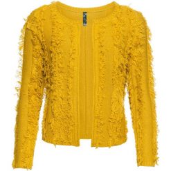Sweter rozpinany bonprix żółty curry. Żółte swetry damskie bonprix, bez wzorów, z długim rękawem, długie, bez kaptura. Za 99,99 zł.