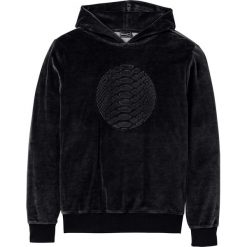 Bluza z dzianiny welurowej nicki z kapturem bonprix czarny. Czarne bluzy męskie bonprix, s, bez wzorów, z dzianiny, z kapturem, bez rękawów, z kapturem. Za 109,99 zł.