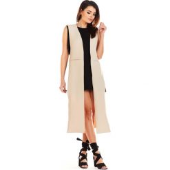 Beżowa Nietuzinkowa Długa Kamizelka bez Zapięcia. Brązowe bluzki damskie Molly.pl, s, bez wzorów, eleganckie, długie, bez kaptura. Za 189,90 zł.