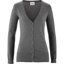 Sweter rozpinany z gładkiej dzianiny bonprix szary melanż. Szare swetry damskie bonprix, bez wzorów, z dzianiny, casualowe, bez rękawów, bez kaptura. Za 54,99 zł.