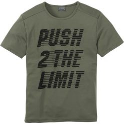 T-shirt funkcyjny Slim Fit bonprix ciemnooliwkowy. Zielone t-shirty męskie z nadrukiem bonprix, l, z okrągłym kołnierzem. Za 54,99 zł.