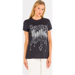 T-SHIRT Elisabetta Franchi. Czarne t-shirty damskie Elisabetta Franchi, z nadrukiem, z bawełny, z okrągłym kołnierzem. Za 244,50 zł.