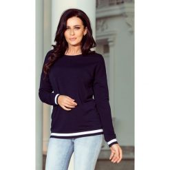 Bluza z białymi ściągaczami na rękawach i na dole - GRANATOWA. Białe bluzki damskie numoco, na co dzień, s, bez wzorów, z jeansu, eleganckie, z klasycznym kołnierzykiem, bez rękawów. Za 116,99 zł.