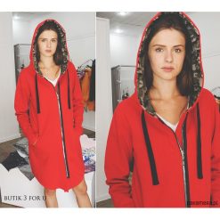 EveryDay red Coat Bluza długa asymetryczna+moro. Czerwone bluzy rozpinane damskie Pakamera, l, moro, z długim rękawem, długie. Za 259,00 zł.