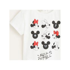 Mango Kids - Top dziecięcy Minnier 110-164 cm. Białe bluzki dziewczęce Mango Kids, z nadrukiem, z bawełny, z okrągłym kołnierzem, z krótkim rękawem, krótkie, bez kaptura. Za 49,90 zł.