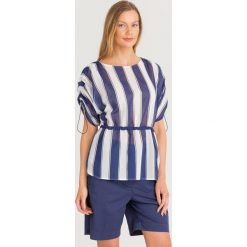 BLUZKA ASTORIA Sportmax Code. Białe bluzki damskie Sportmax Code, w paski, z bawełny, z okrągłym kołnierzem, bez rękawów. Za 535,00 zł.