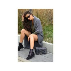 Długi Sweter Płaszcz. Czarne płaszcze damskie Knitcat, uniwersalny, bez wzorów, z wełny, długie. Za 149,00 zł.