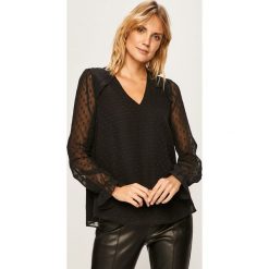 Tommy Hilfiger - Bluzka. Czarne bluzki damskie TOMMY HILFIGER, bez wzorów, z poliesteru, bez kołnierzyka, z długim rękawem. W wyprzedaży za 299,90 zł.
