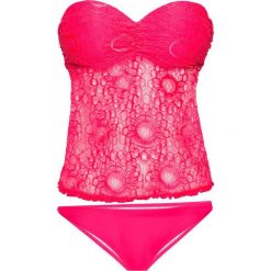 Tankini (2 części) bonprix koralowy. Czerwone stroje kąpielowe damskie bonprix, w koronkowe wzory, z koronki. Za 37,99 zł.