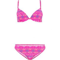 Bikini na fiszbinach (2 części) bonprix różowo-turkusowy z nadrukiem. Różowe stroje kąpielowe damskie marki bonprix, z nadrukiem. Za 109,99 zł.