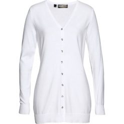 Długi sweter rozpinany bonprix biały. Białe swetry damskie bonprix, bez wzorów, eleganckie, z długim rękawem, długie, bez kaptura. Za 74,99 zł.