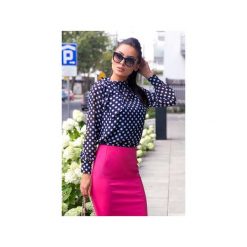Granatowa bluzka damska bluzka z żorżety kropki. Niebieskie bluzki damskie Bien fashion, xxl, bez wzorów, eleganckie, z kontrastowym kołnierzykiem, bez rękawów. Za 119,00 zł.