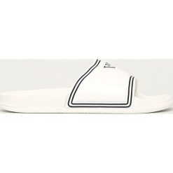 Emporio Armani - Klapki. Białe klapki damskie Emporio Armani, bez wzorów, z materiału, bez obcasa, na obcasie. Za 289,90 zł.