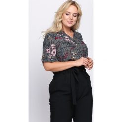 Czarna Bluzka Blissful. Czarne bluzki asymetryczne Born2be, l, w kolorowe wzory, z dekoltem w serek. Za 29,99 zł.