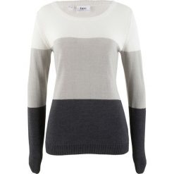 Sweter bonprix biel wełny w paski. Białe swetry klasyczne damskie bonprix, z wełny. Za 69,99 zł.