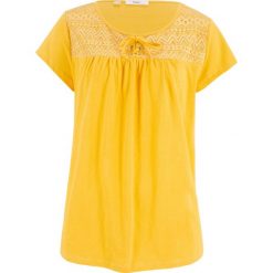 Shirt bawełniany z przędzy mieszankowej ze sznurowaniem bonprix żółty kanarkowy. Żółte koszulki damskie bonprix, bez wzorów, z bawełny, bez kołnierzyka, bez rękawów. Za 32,99 zł.