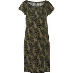 Sukienka shirtowa bonprix ciemnooliwkowo-czarny z nadrukiem. Zielone sukienki damskie bonprix, z nadrukiem, bez kołnierzyka, bez rękawów. Za 79,99 zł.